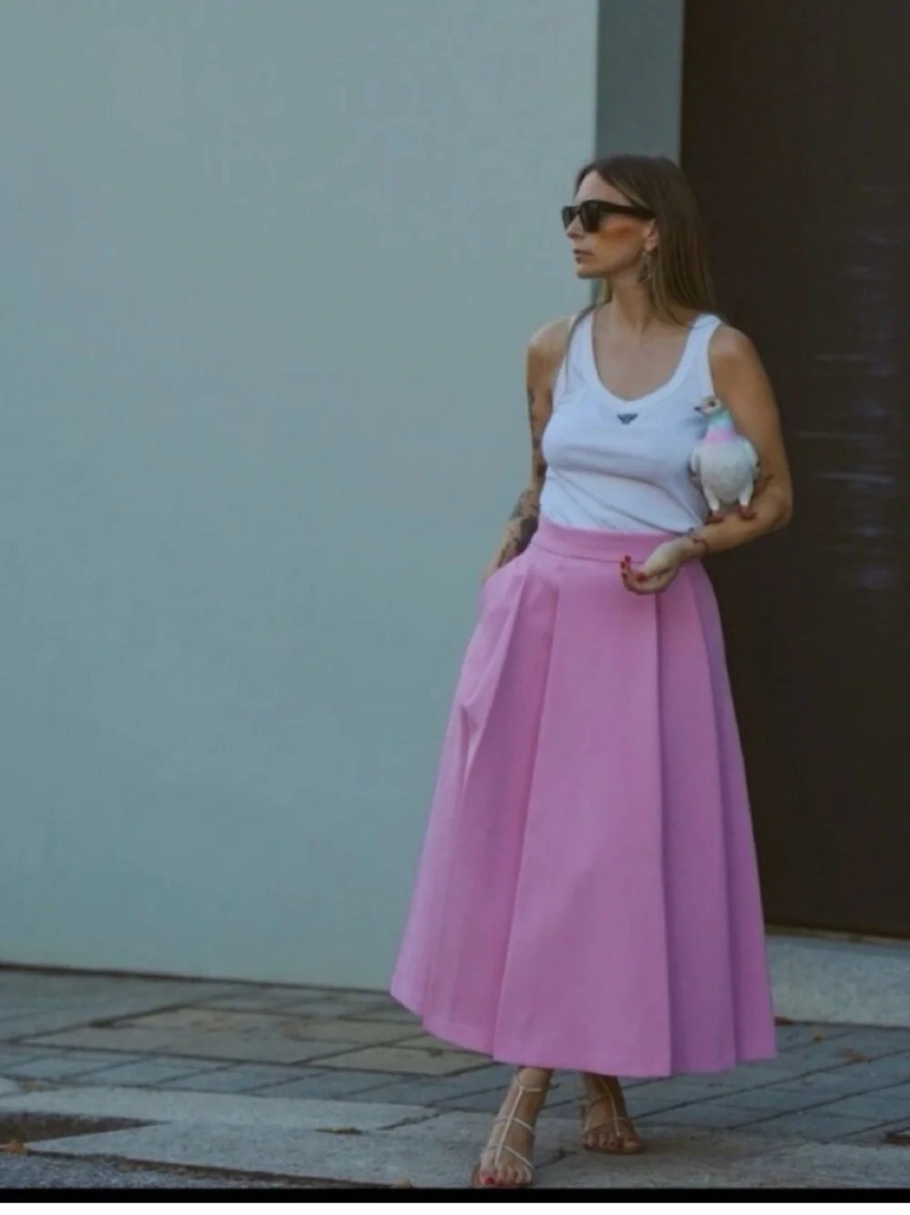 Zara Pink Midi Pleated A-Line Skirt